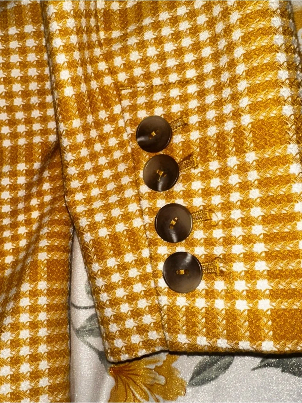MAEVE BY ANTHROPOLOGIE MUSTARD YELLOW PLAID DOUBLE-BREASTED BLAZER & TROUSER SET - Picture 4 of 9